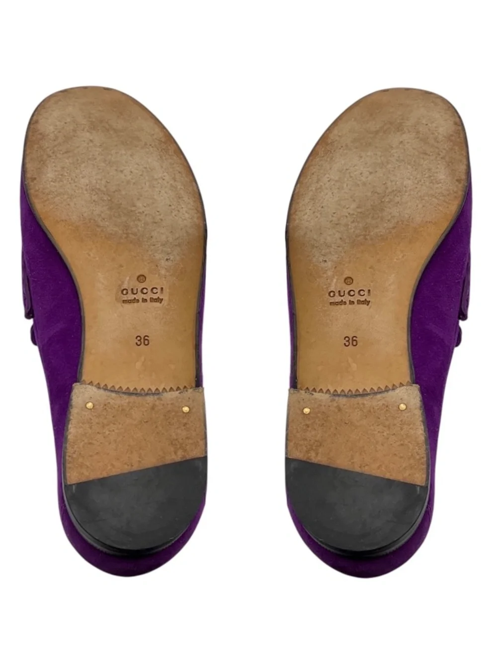 GUCCI PURPLE / ANTIQUED GOLD HORSEBIT DETAIL SUEDE LOAFERS / MOCCASIN FLATS